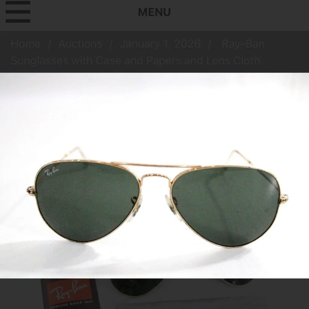 Ray-Ban Sunglasses with Case and Papers and Lens Cloth.